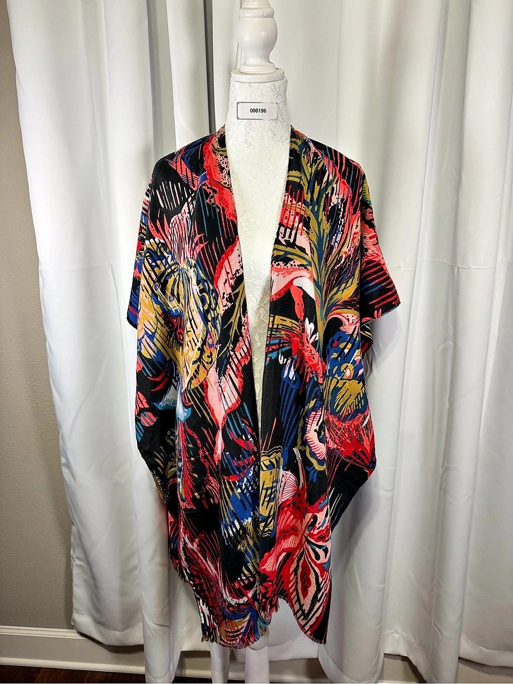 Janice Apparel Women’s Multicolor Abstract Kimono Duster Open Front Boho